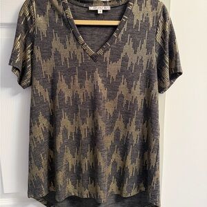 Joy Joy Charcoal and Gold Geometric V-Neck Tee